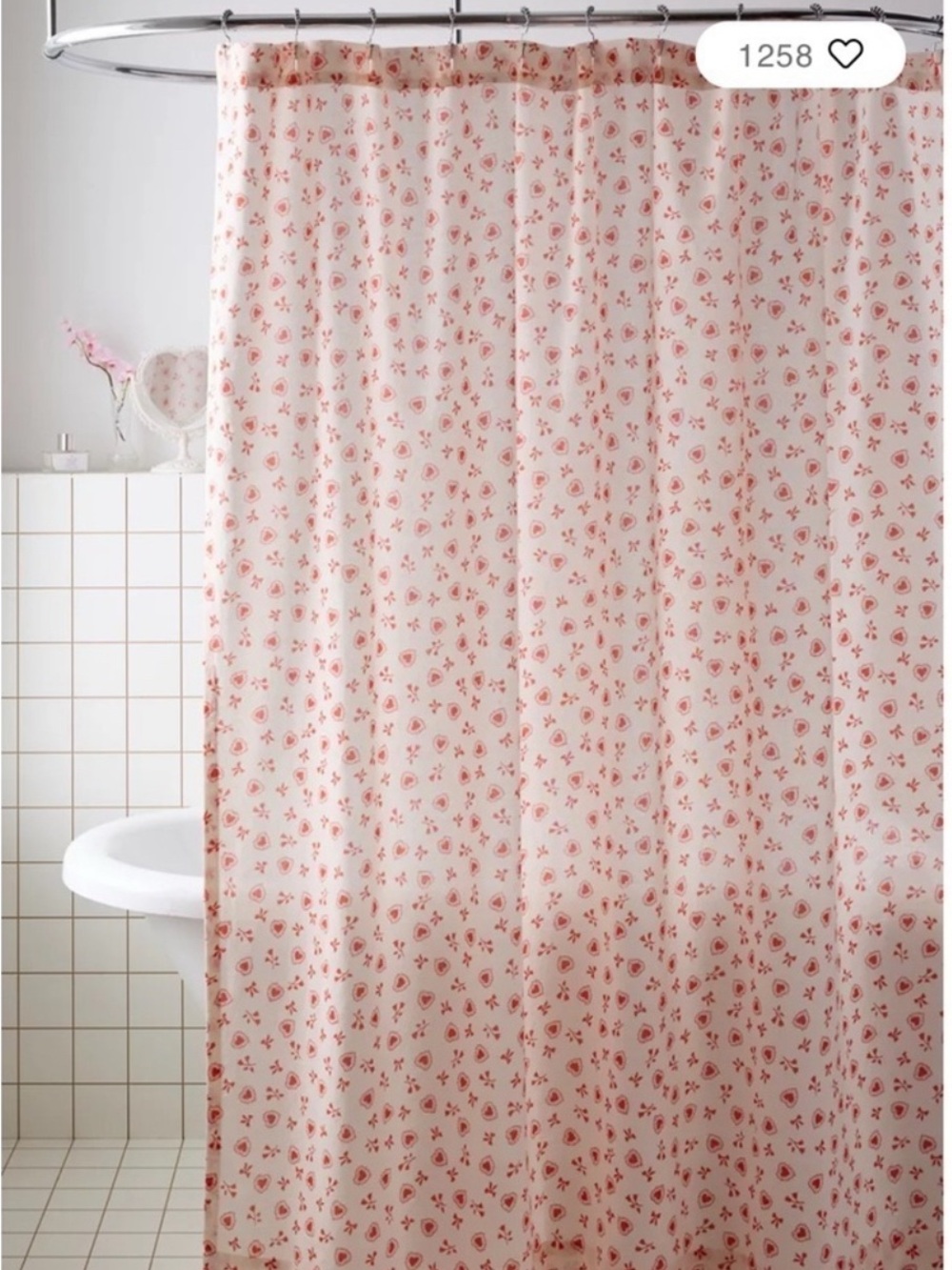 Urban Outfitters Pink and Red Heart Floral Shower Curtain Panel